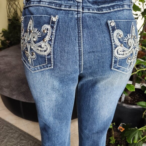 Earl Jeans Slim Boot Cut Embellished Rhinestones Pockets Stretch Size 8 - Picture 3 of 16
